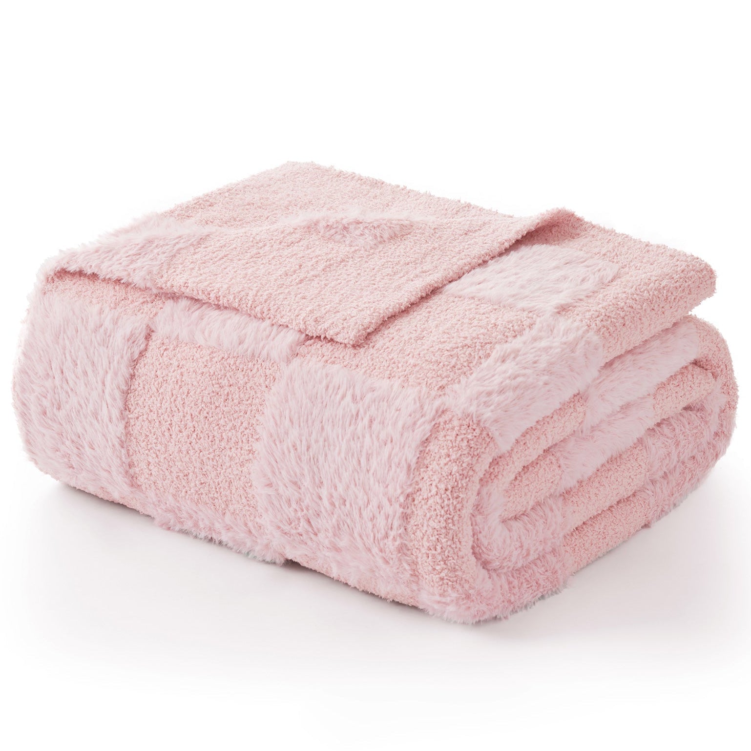 Checkered Faux Fur Microfiber Blanket - #Color_Solid Pink