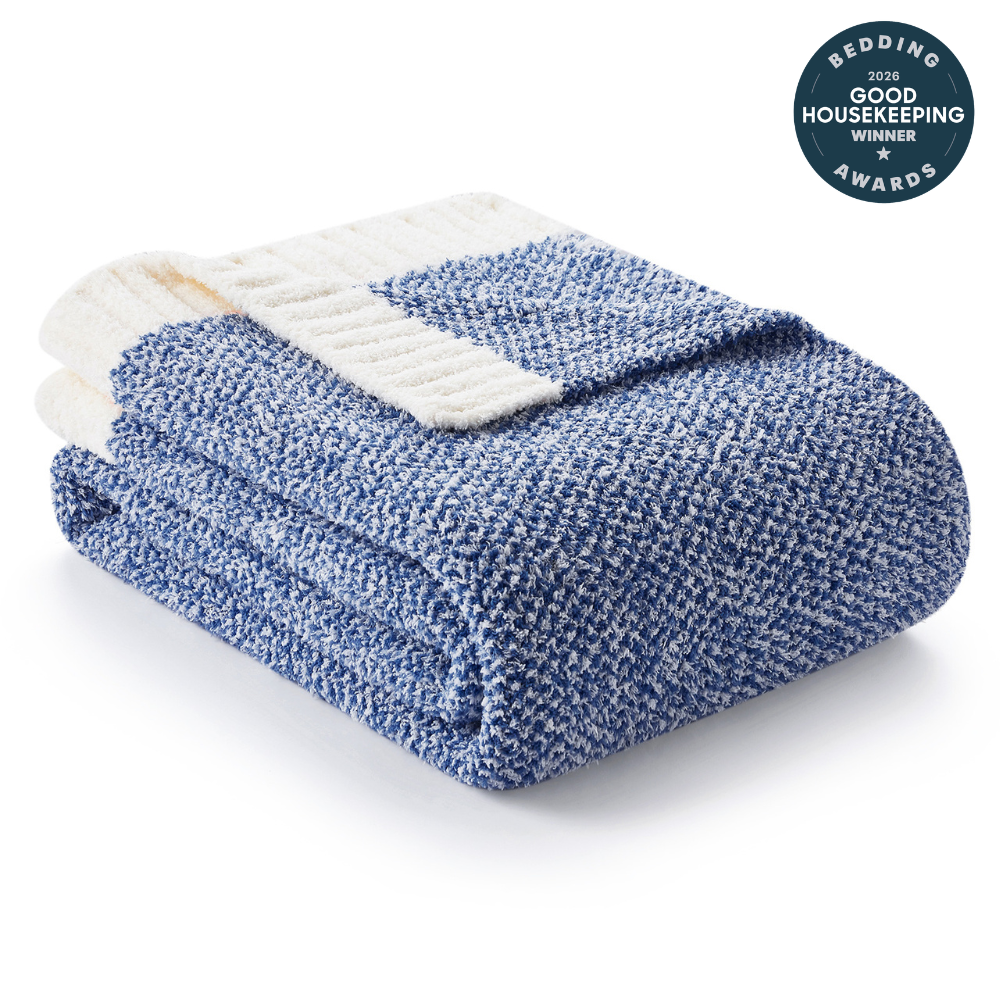 SnugCozy Essential Heather Feather Yarn Knit Throw Blanket - Heather Royal Blue