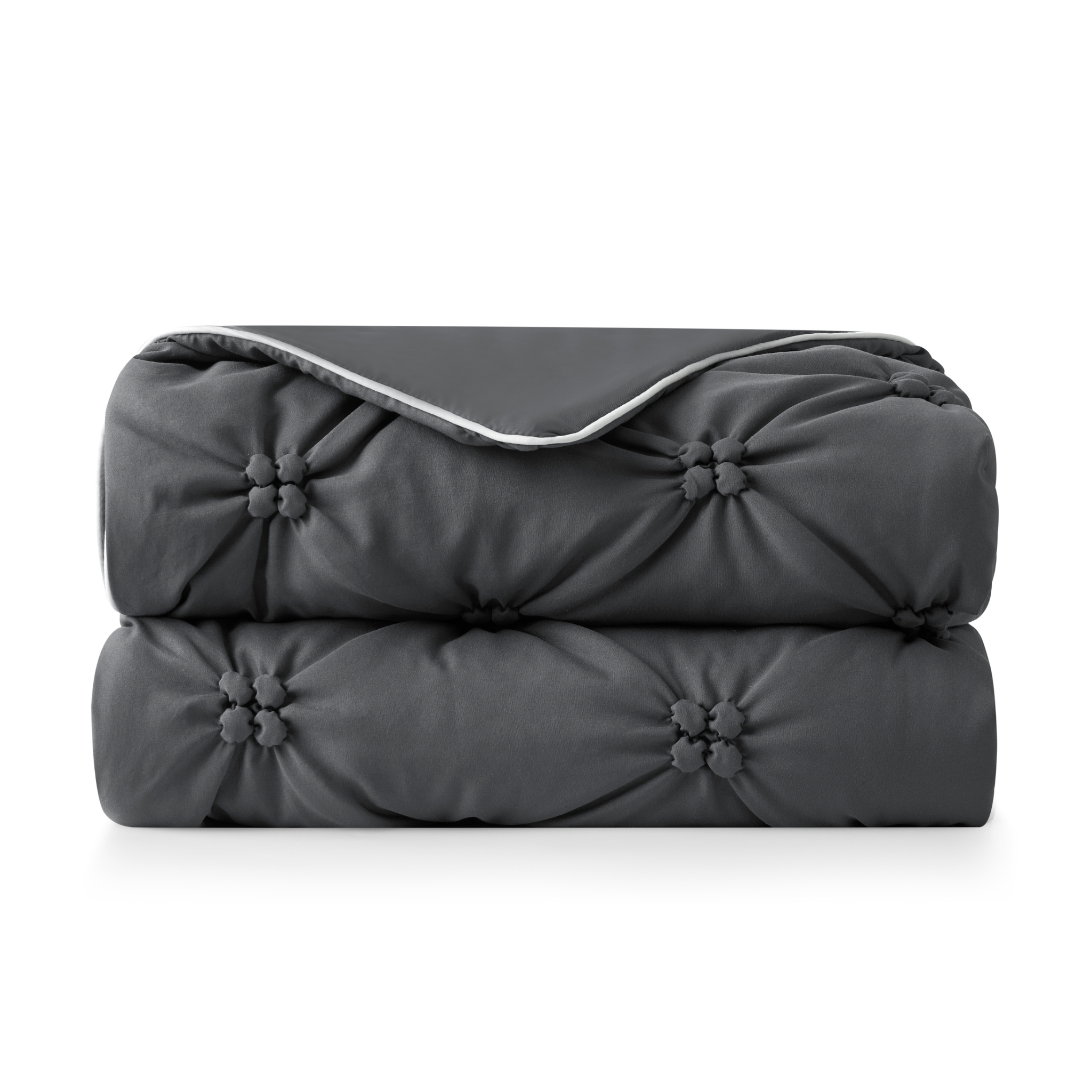 Folded Snuggle Sac Elegant pintuck breathable Cooling Comforter, featuring pintuck texture#color_Charcoal Grey