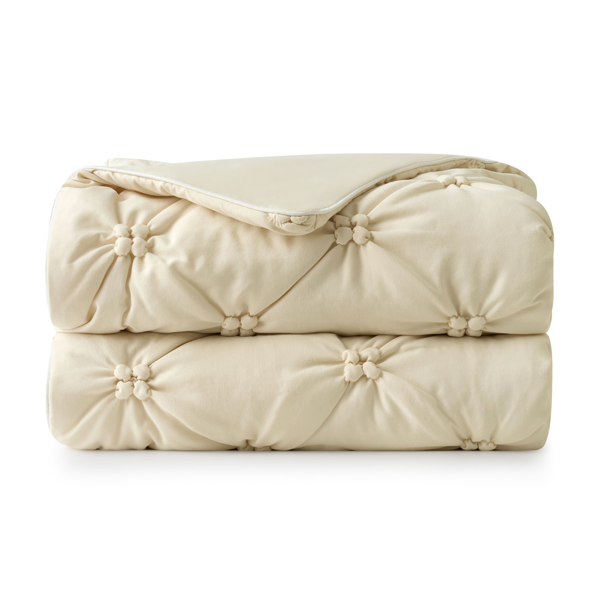 Folded Snuggle Sac Elegant pintuck breathable Cooling Comforter, featuring pintuck texture#color_Beige
