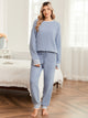 Women long sleeve crewneck knit loungewear set in Blue, full body front view with a soft and cozy lounge style #color_Blue