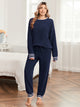 Women long sleeve crewneck knit loungewear set in Navy, full body front view with a soft and cozy lounge style #color_Navy