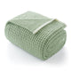 Folded Soft Waffle Feather Yarn Knit Throw Blanket with a white background #Color_Sage Green