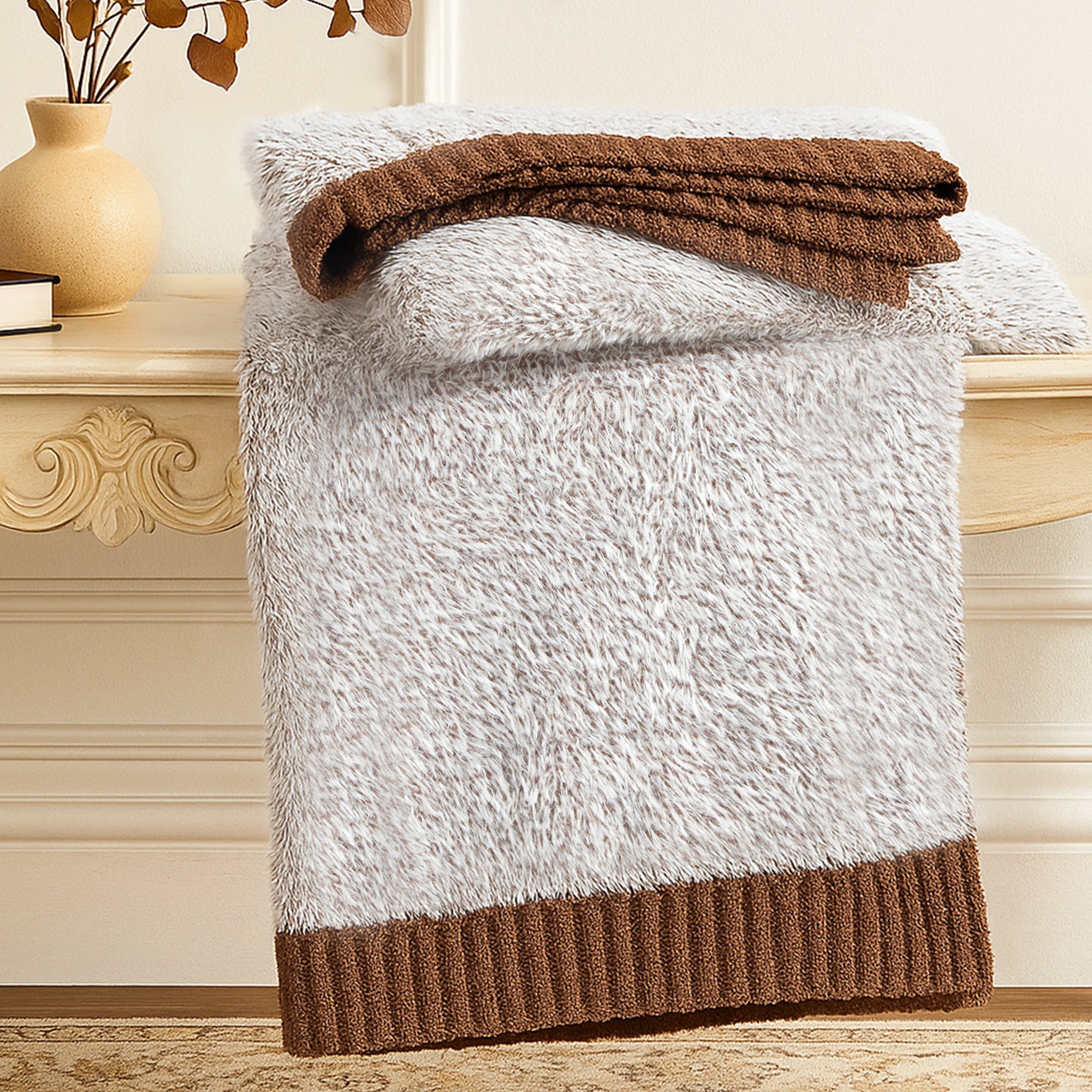 SnugCozy Ultrasoft Faux Fur Knit Throw Blanket