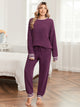 Women long sleeve crewneck knit loungewear set in Dark Purple, full body front view with a soft and cozy lounge style #color_Dark Purple