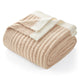 Folded Snuggle Sac UltraSoft Ribbed Feather Yarn Knit Throw Blanket#Color_Beige