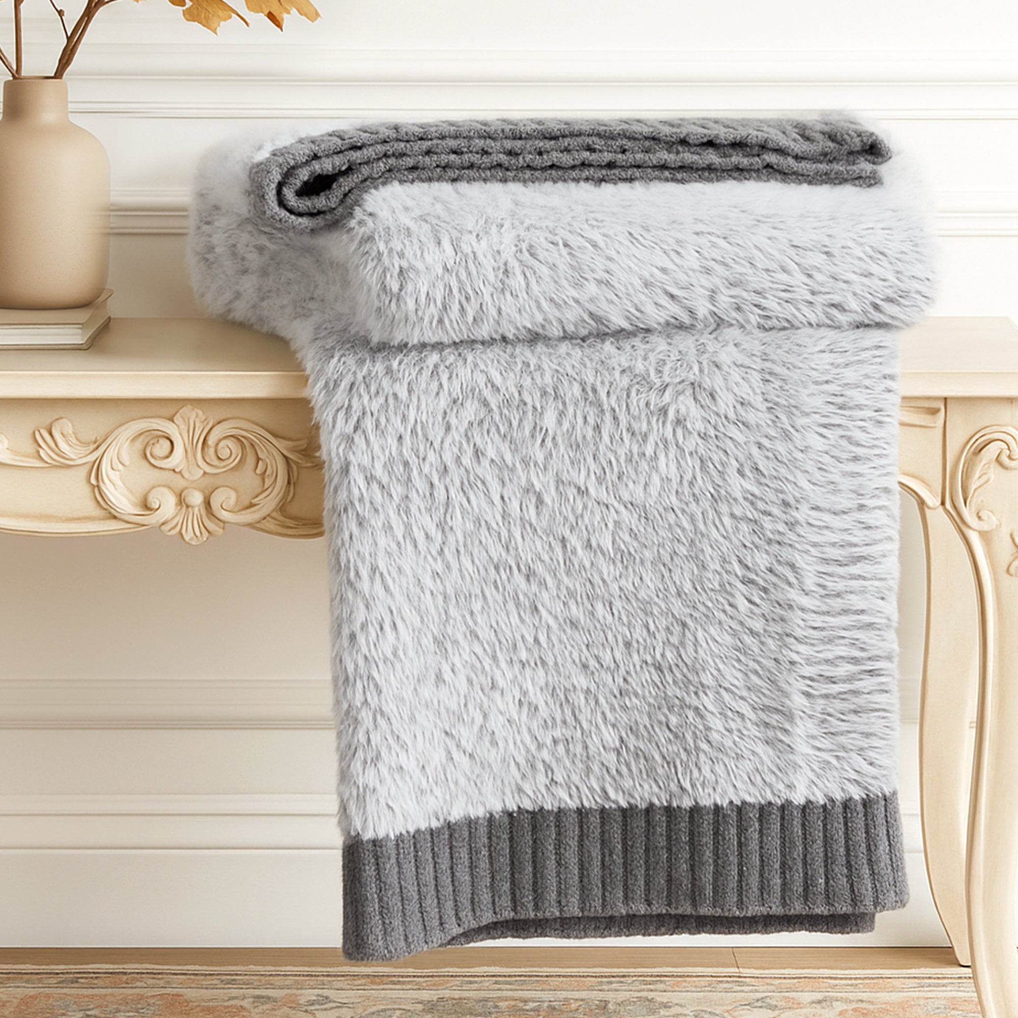 SnugCozy Ultrasoft Faux Fur Knit Throw Blanket