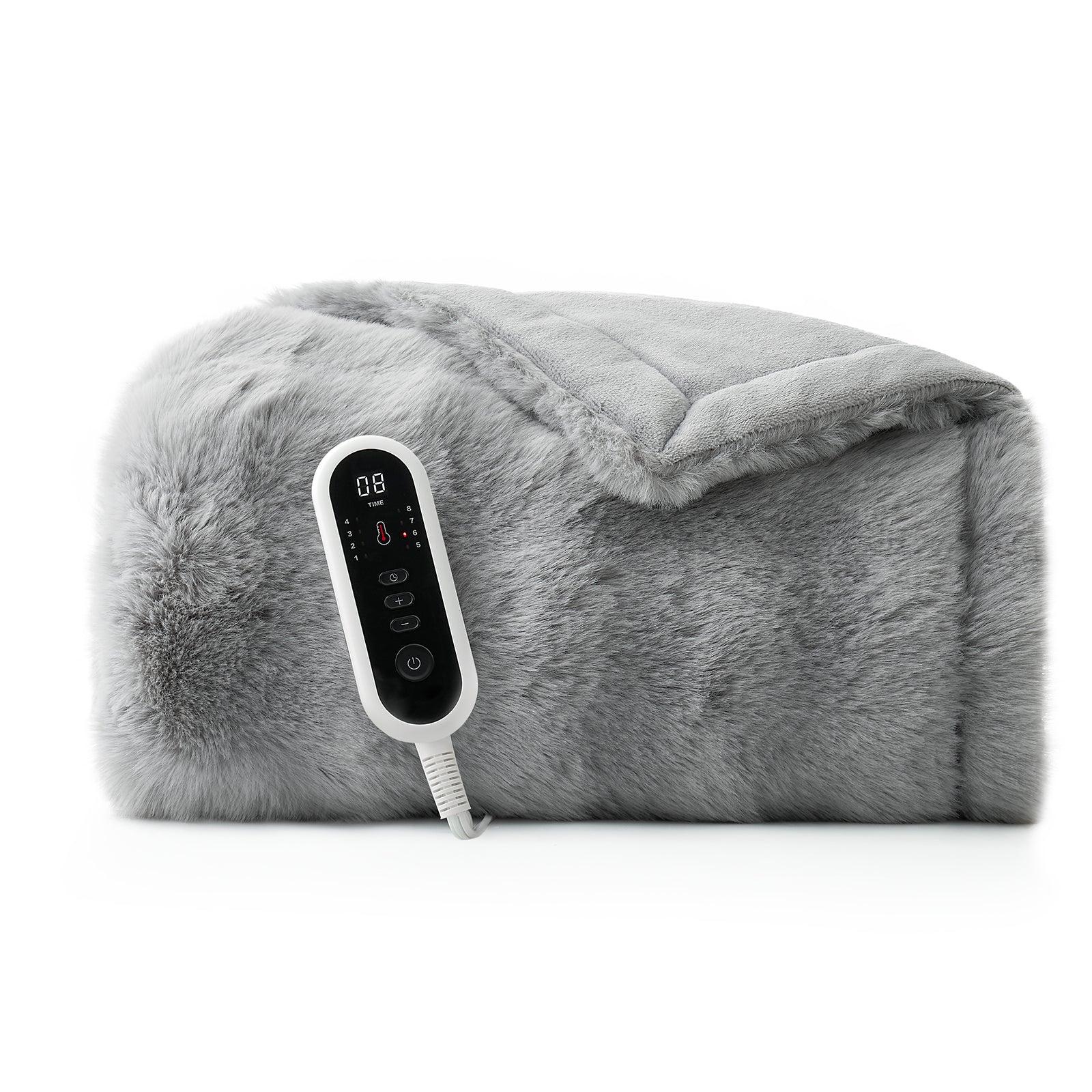 SnugCozy Bubble Faux Fur Electric Blanket - Light Grey