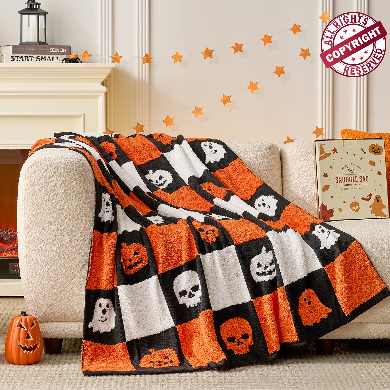 Halloween Ghost Skull Pumpkin Throw Blanket