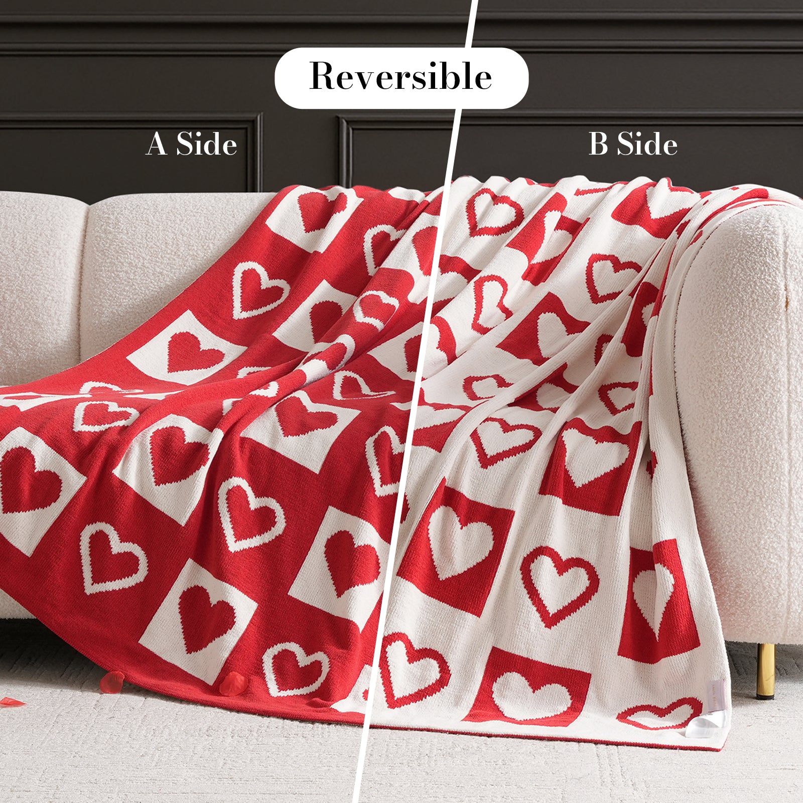 SnugCozy Valentine Love Jacquard Chenille Knit Throw Blanket