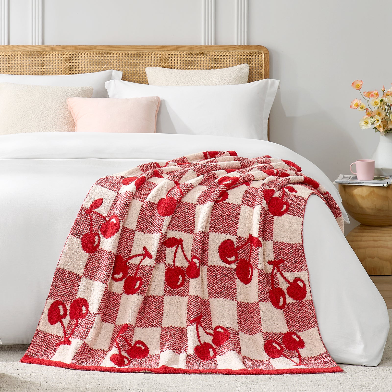 Cherry Checkered Knit Throw Blanket | Snuggle Sac