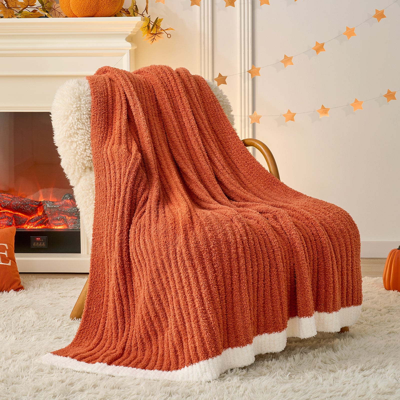 Burnt Orange Ribbed Throw Blanket