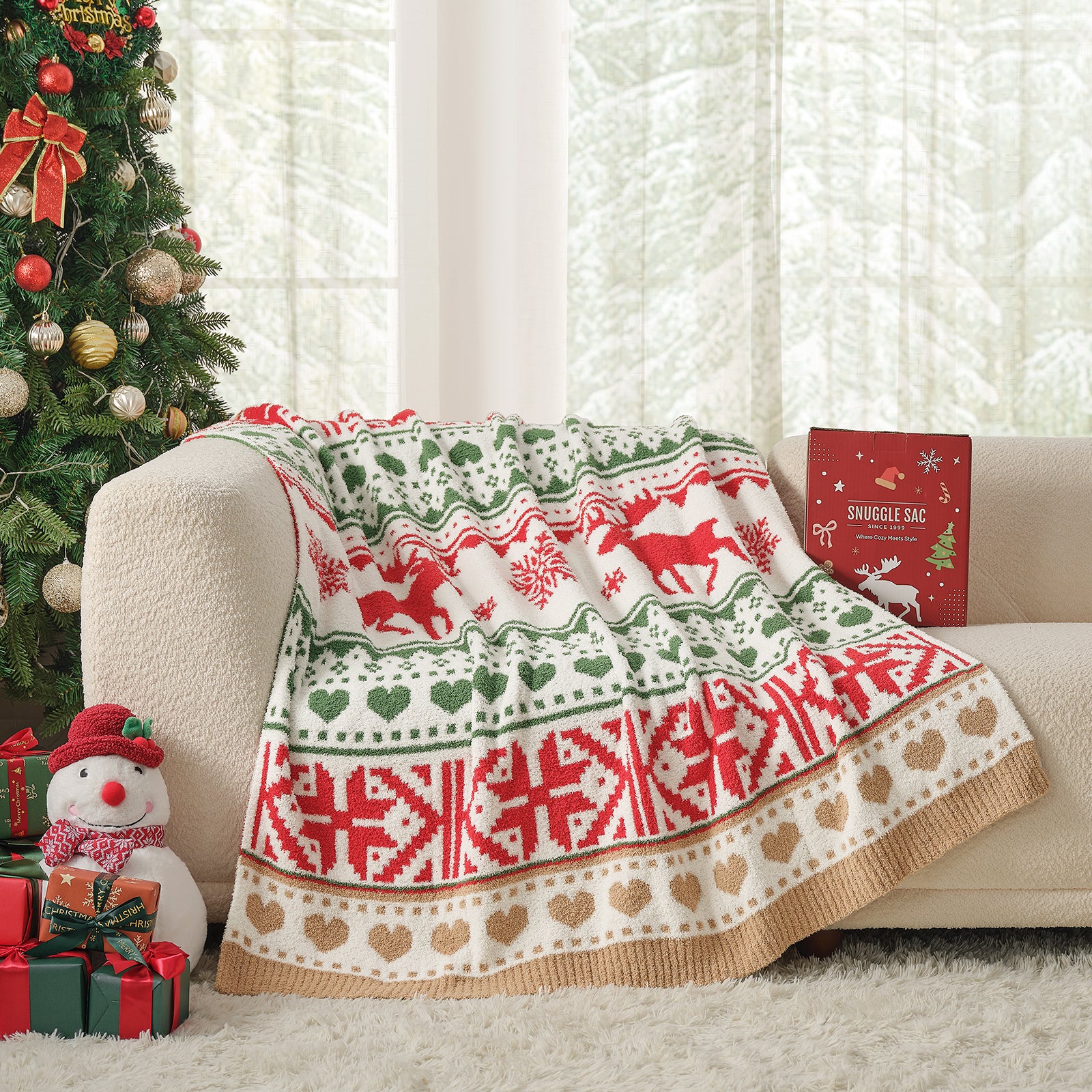 Reversible Fairy Isle Reindeer Christmas Throw Blanket