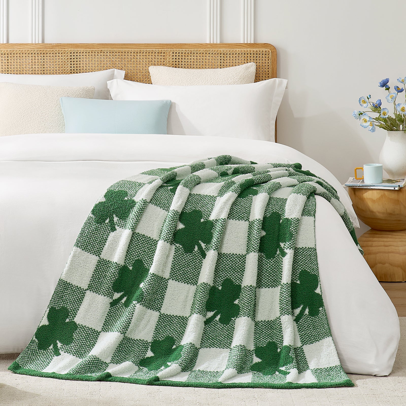 SnugCozy Lucky Shamrock Feather Yarn Throw