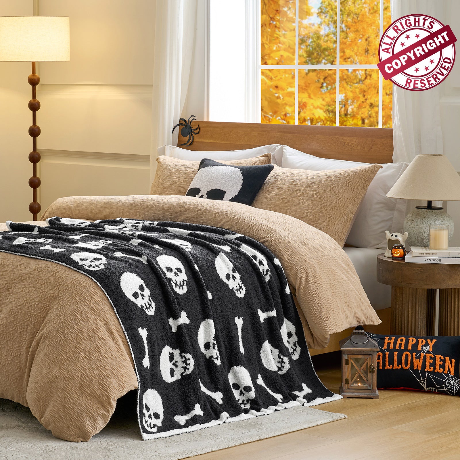 Halloween Skull Bones Throw Blanket