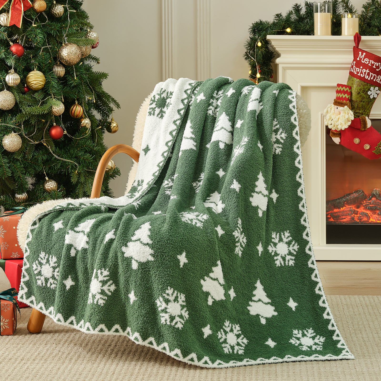 Reversible Fairy Isle Christmas Tree Throw Blanket