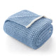 Folded Soft Waffle Feather Yarn Knit Throw Blanket with a white background #Color_Blue
