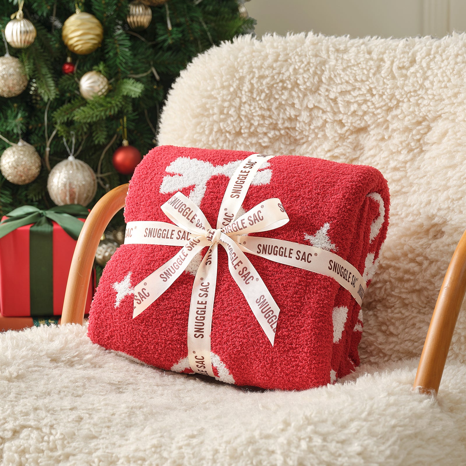 Reversible Red Bow Christmas Throw Blanket
