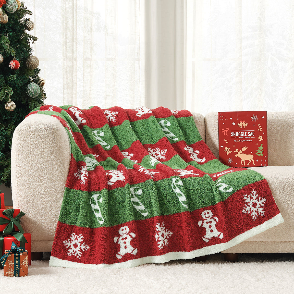 MochiSoft™ Reversible Striped Gingerbread Man Blanket