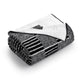 Folded black and white towel with a logo on a white background  #color_Heather Black