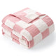 Folded UltraCozy Checkered Feather Yarn Knit Throw Blanket#Color_Pink White