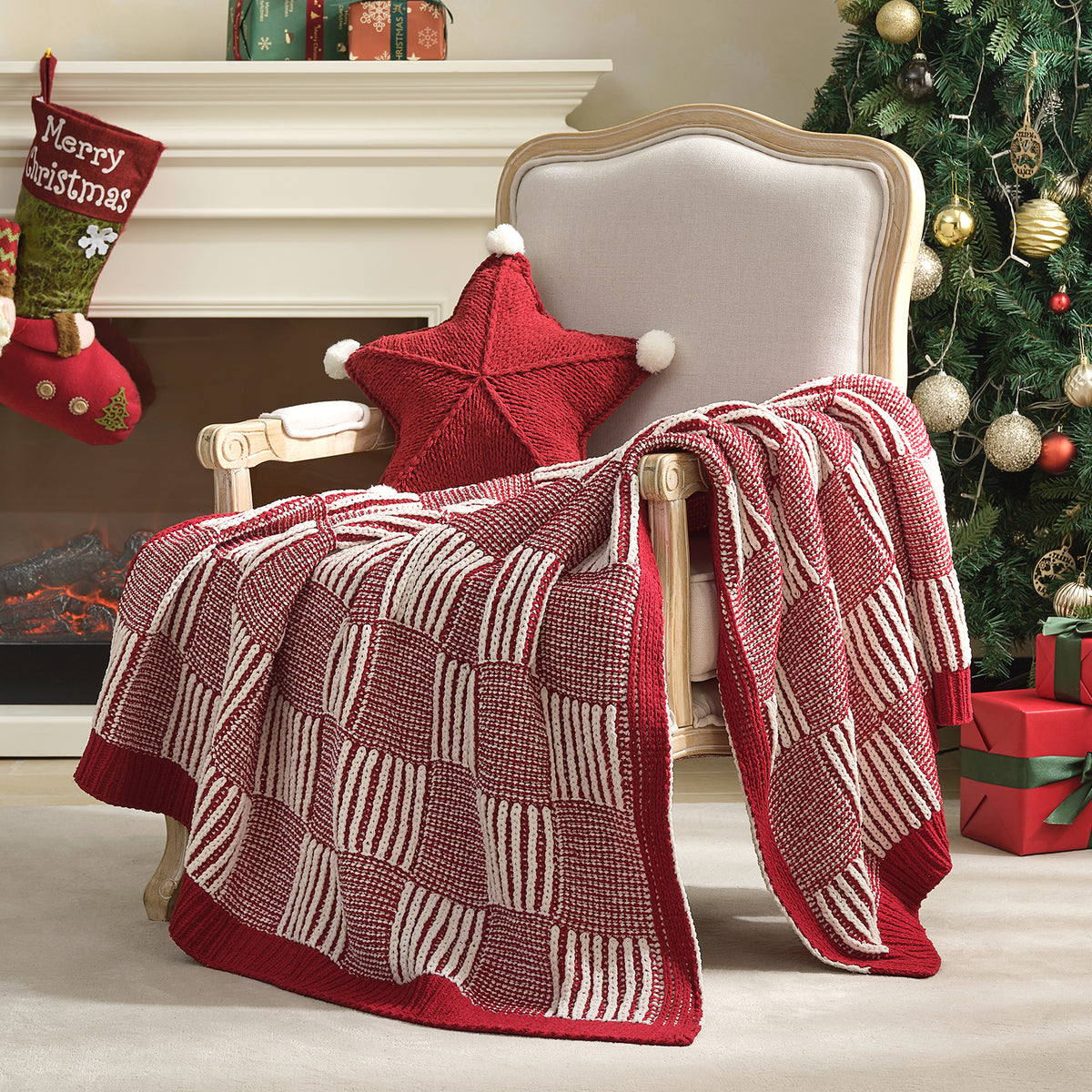 SnugCozy Two-Tone Checkered Chenille Knit Throw Blanket