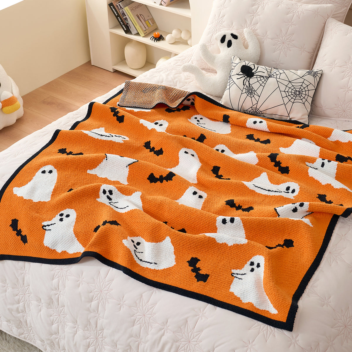 Reversible Halloween Ghost Chenille Blanket
