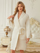 Snuggle Sac women robe with pockets in Cream, full body front view showcasing soft fabric and relaxed fit #color_Cream