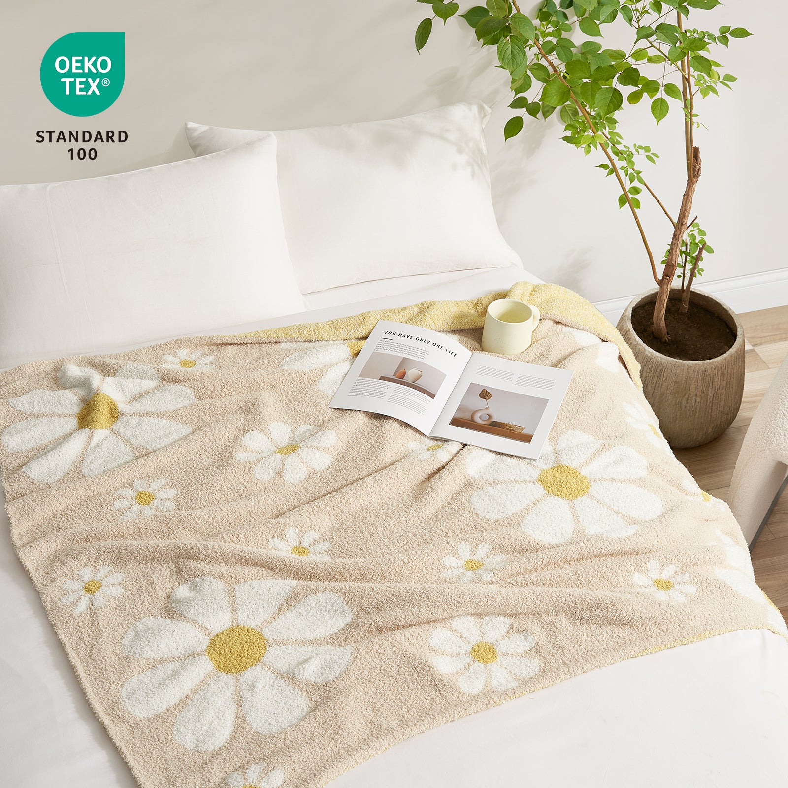 SnugCozy Spring Floral Feather Yarn Knit Throw Blanket