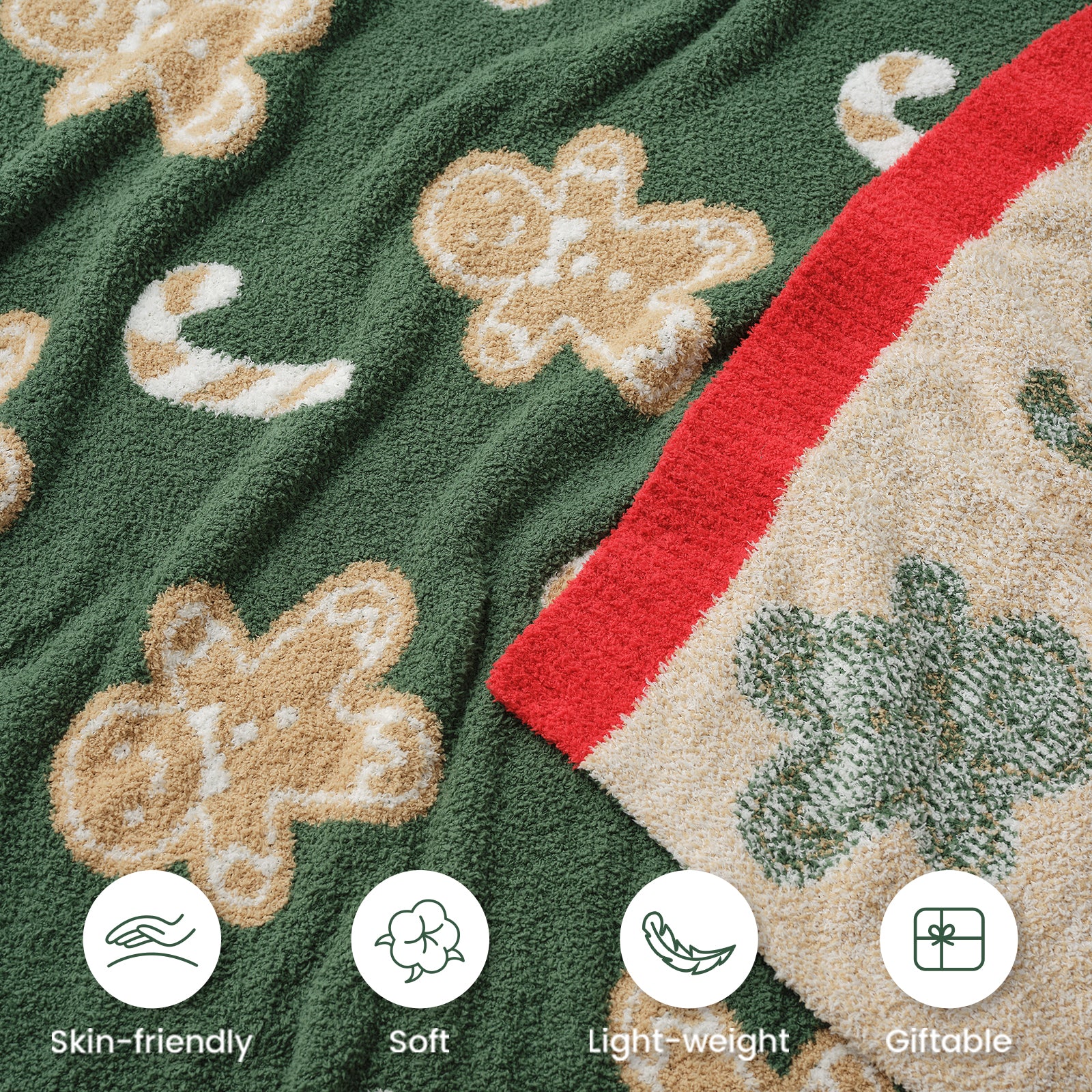 Christmas Green Gingerbread Man Throw Blanket