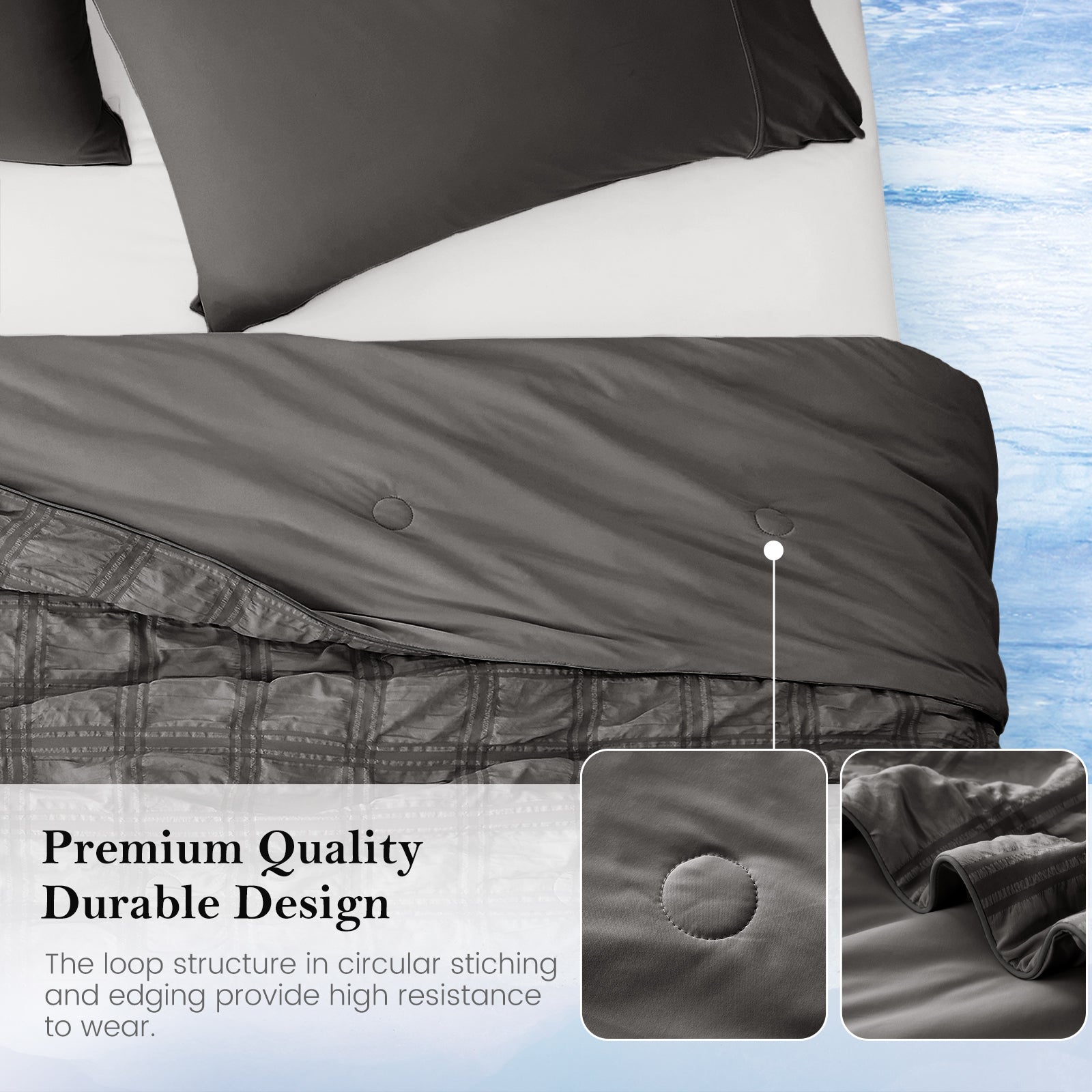 close up of Snuggle Sac cooling blanket, featuring premium quality and durable design#color_Dark Grey