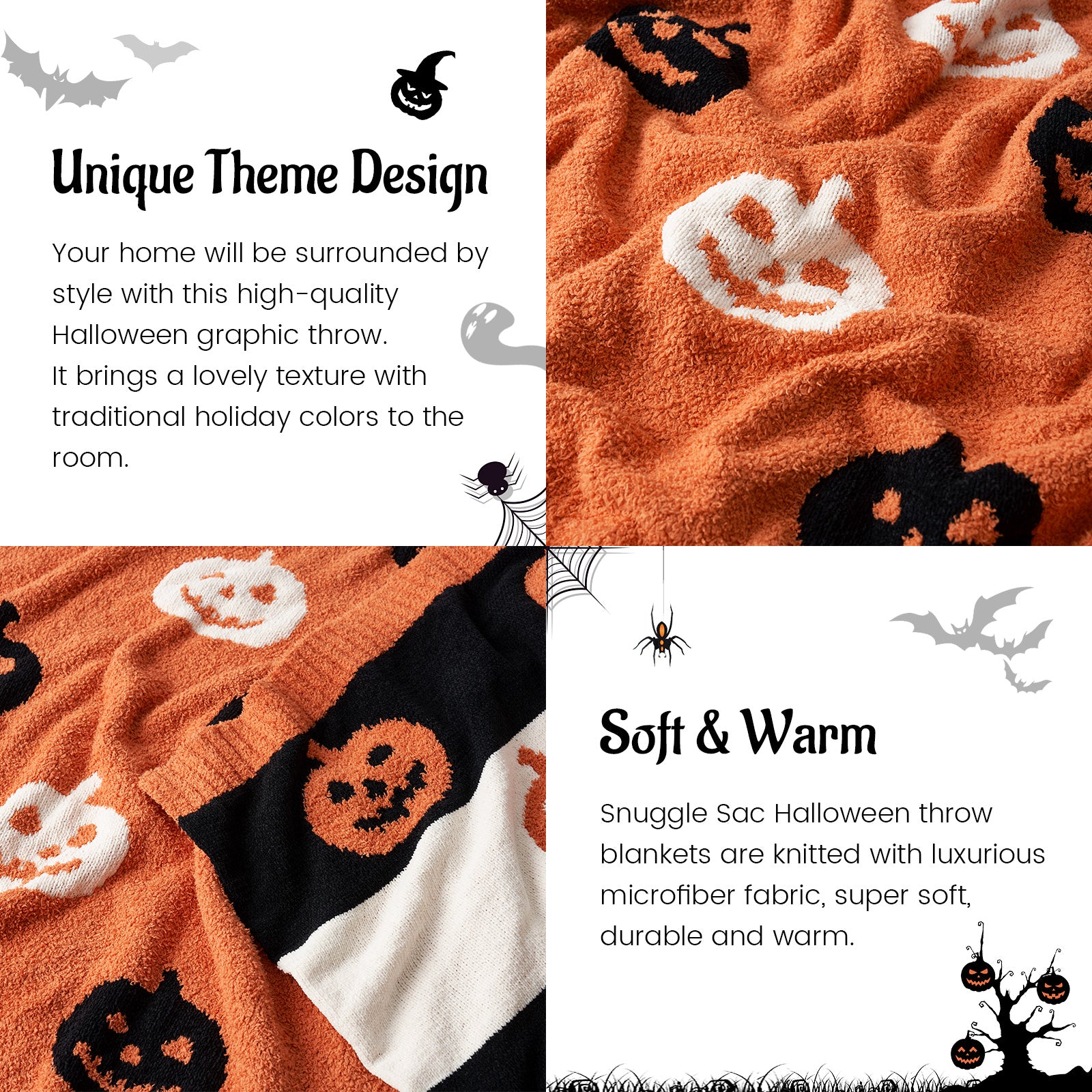 Reversible Pumpkin Bat Throw Blanket
