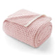 Folded Soft Waffle Feather Yarn Knit Throw Blanket with a white background #Color_Pink