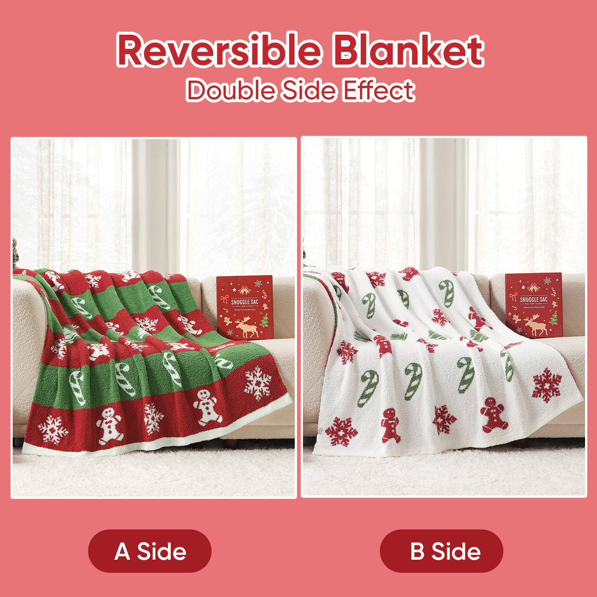 MochiSoft™ Reversible Striped Gingerbread Man Blanket