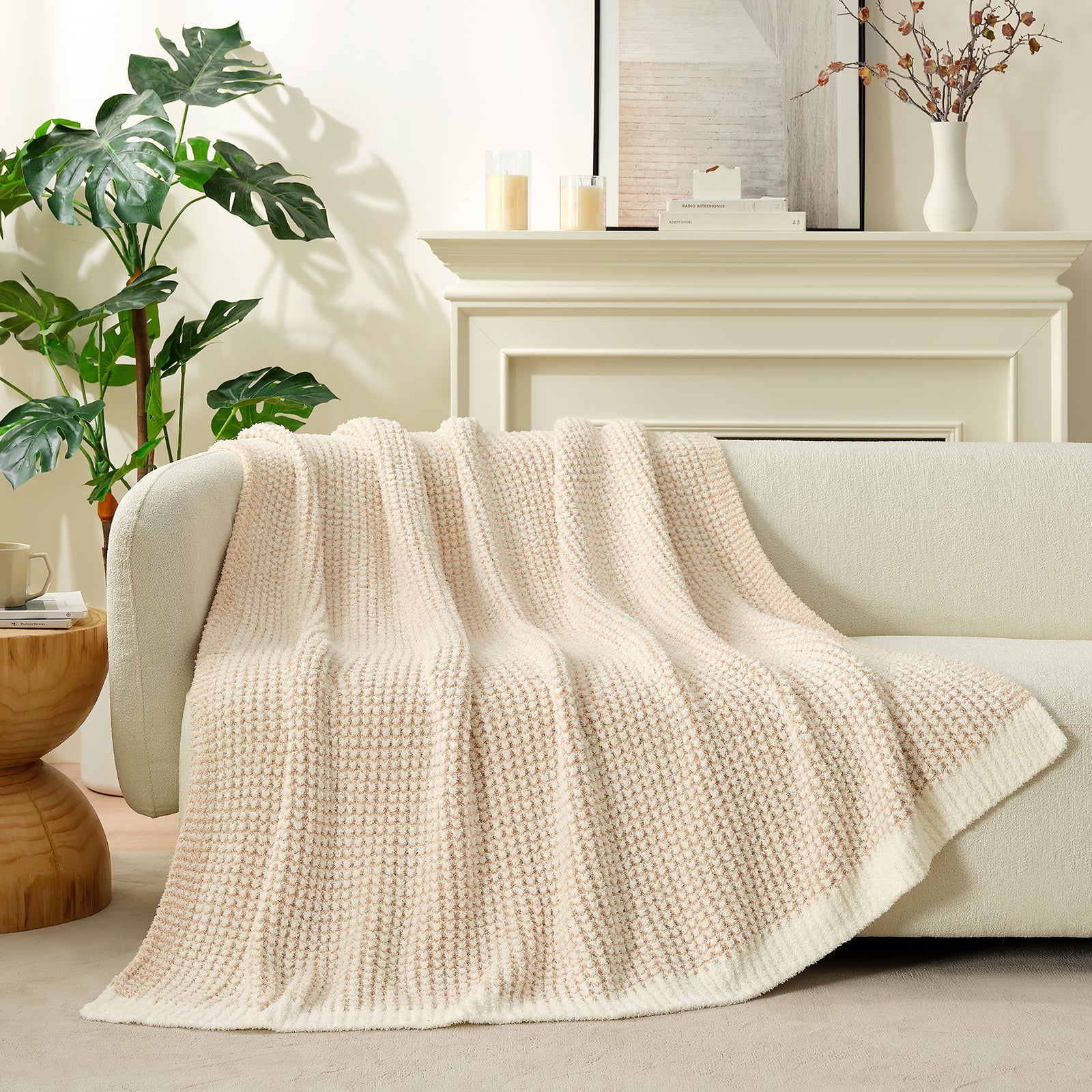Soft Waffle Feather Yarn Throw Blanket