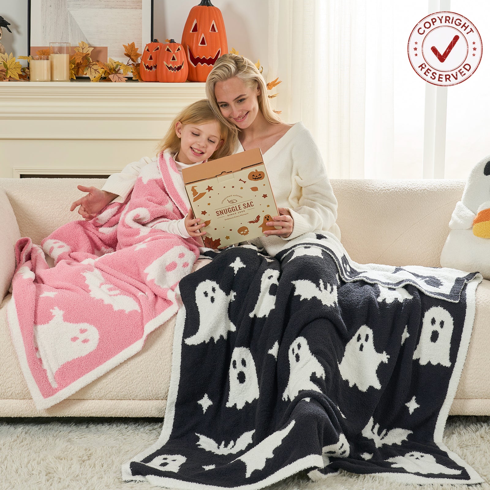 Reversible black ghost Throw Blanket