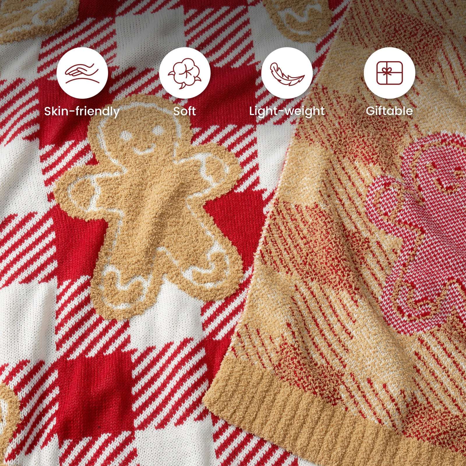 Christmas Red Gingerbread Man Blanket - Throw 50x60