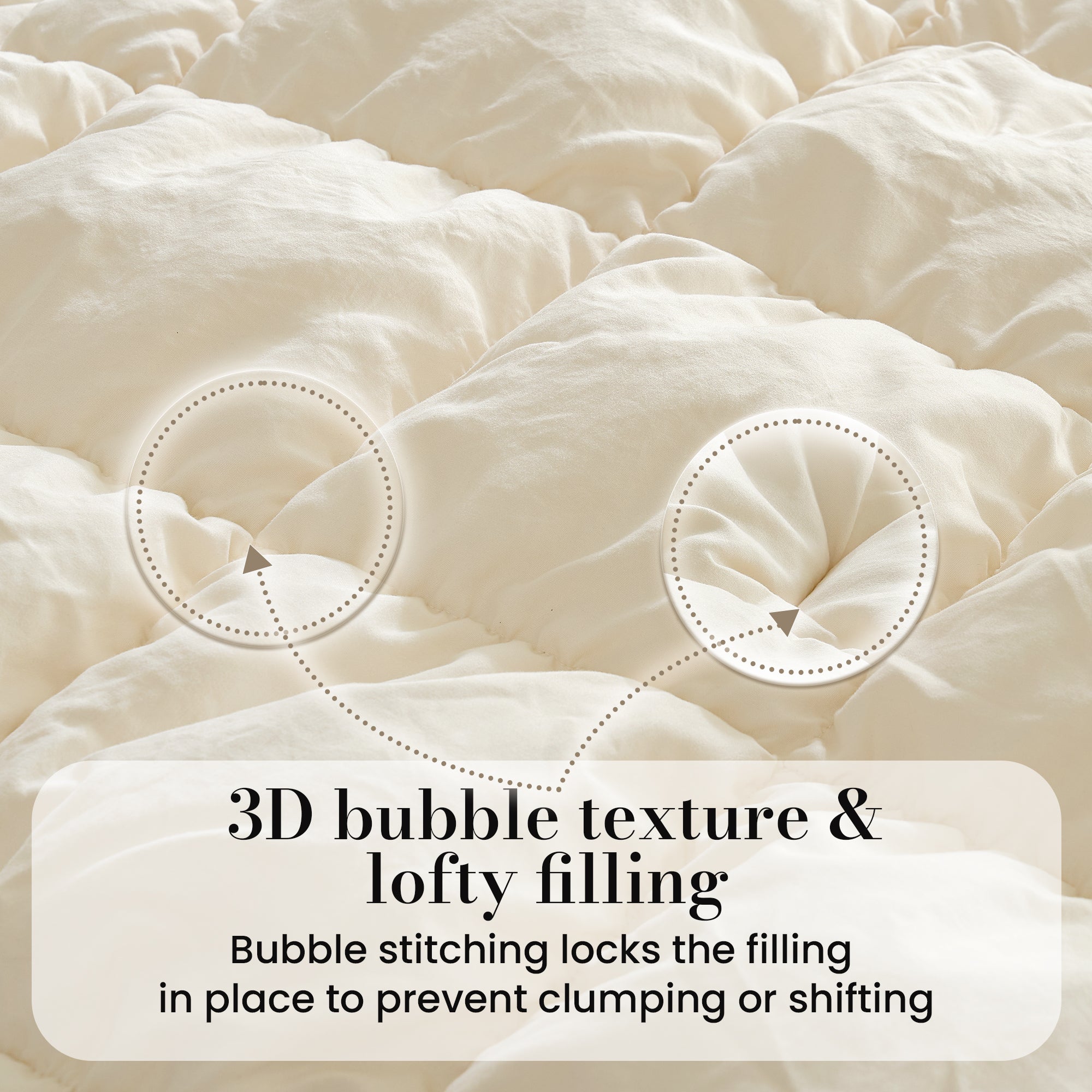 Close up of SnugCozy All-Season Bubble Comforter Set, featuring 3D bubble texture and loft filling#color_Beige