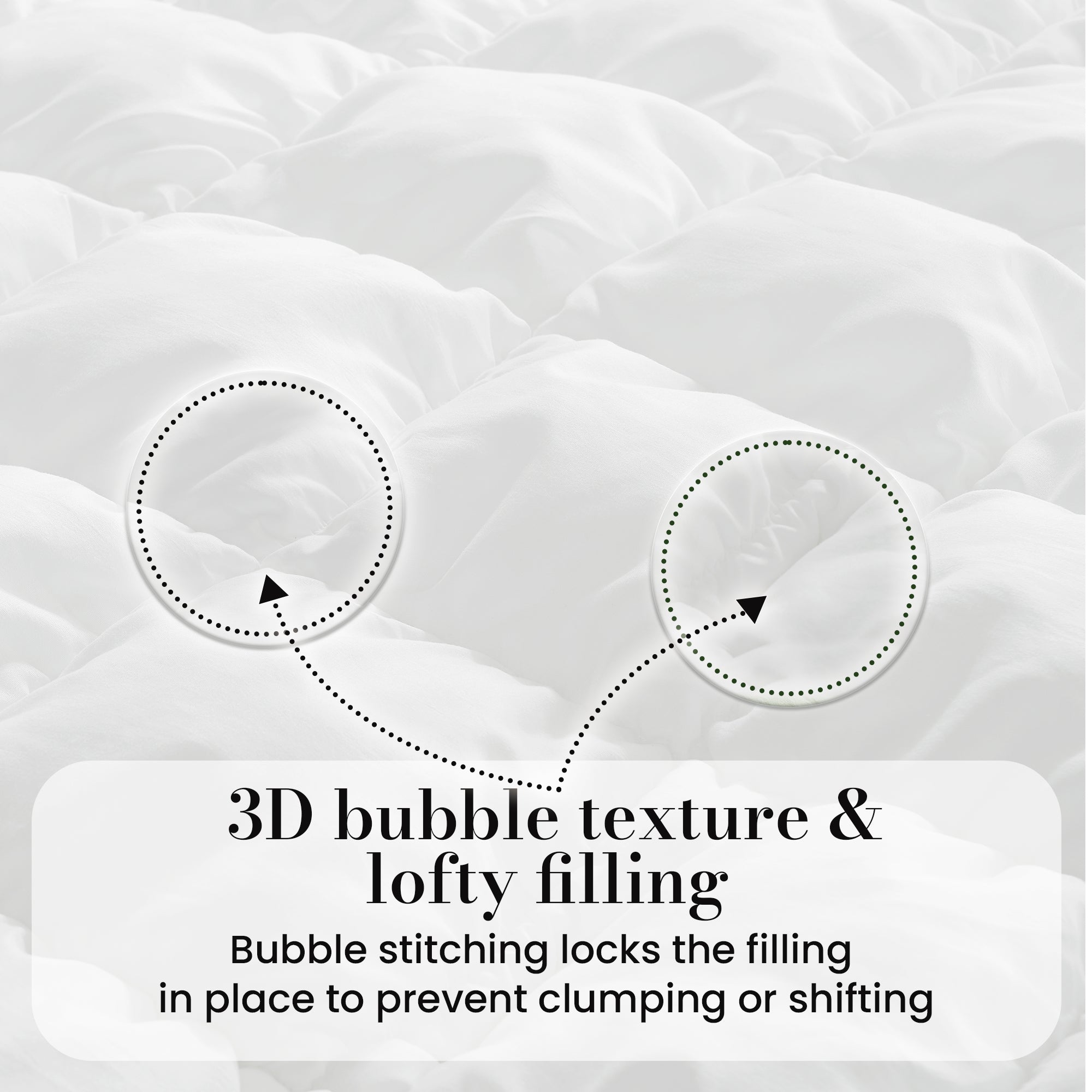 Close up of SnugCozy All-Season Bubble Comforter Set, featuring 3D bubble texture and loft filling#color_Ivory