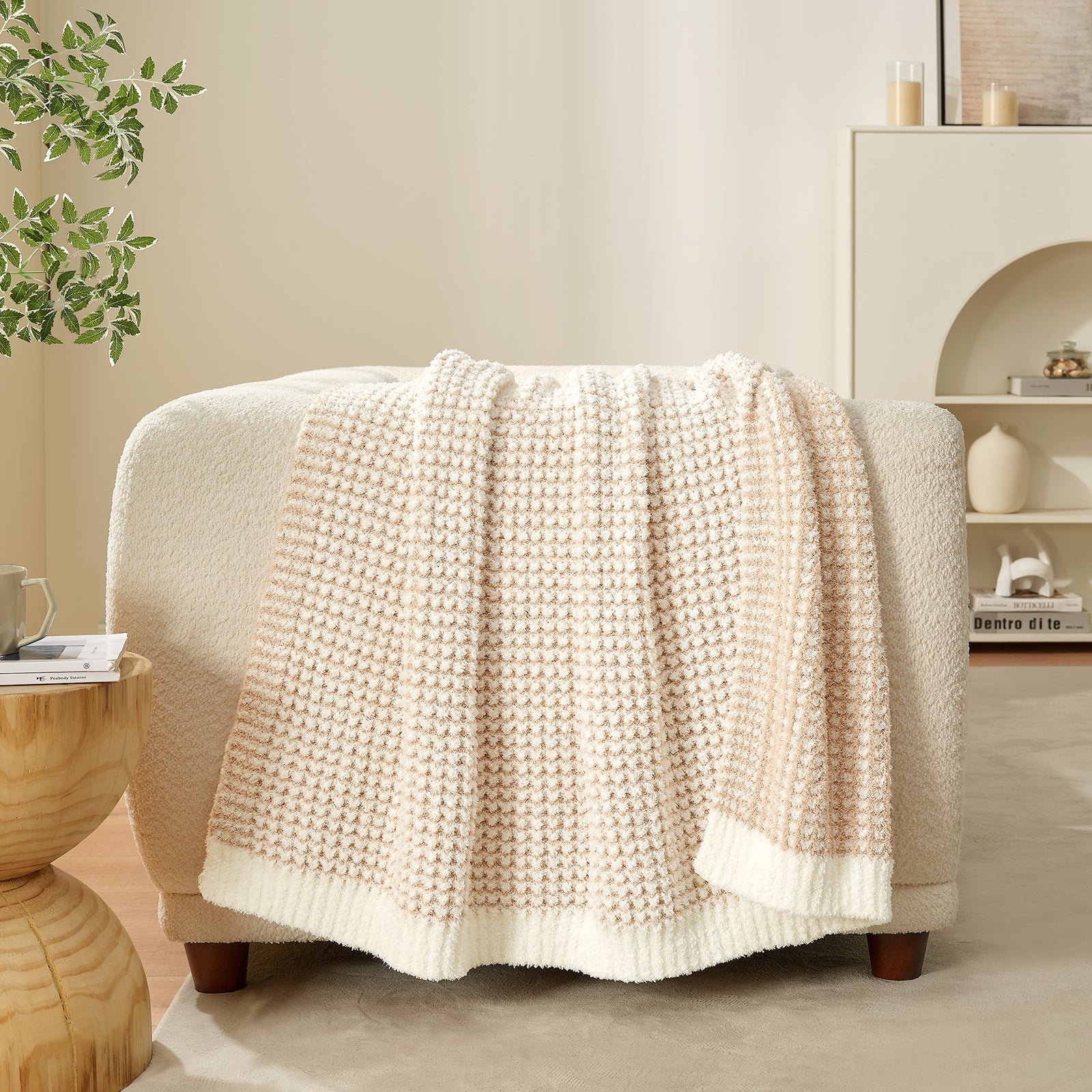 Soft Waffle Feather Yarn Throw Blanket