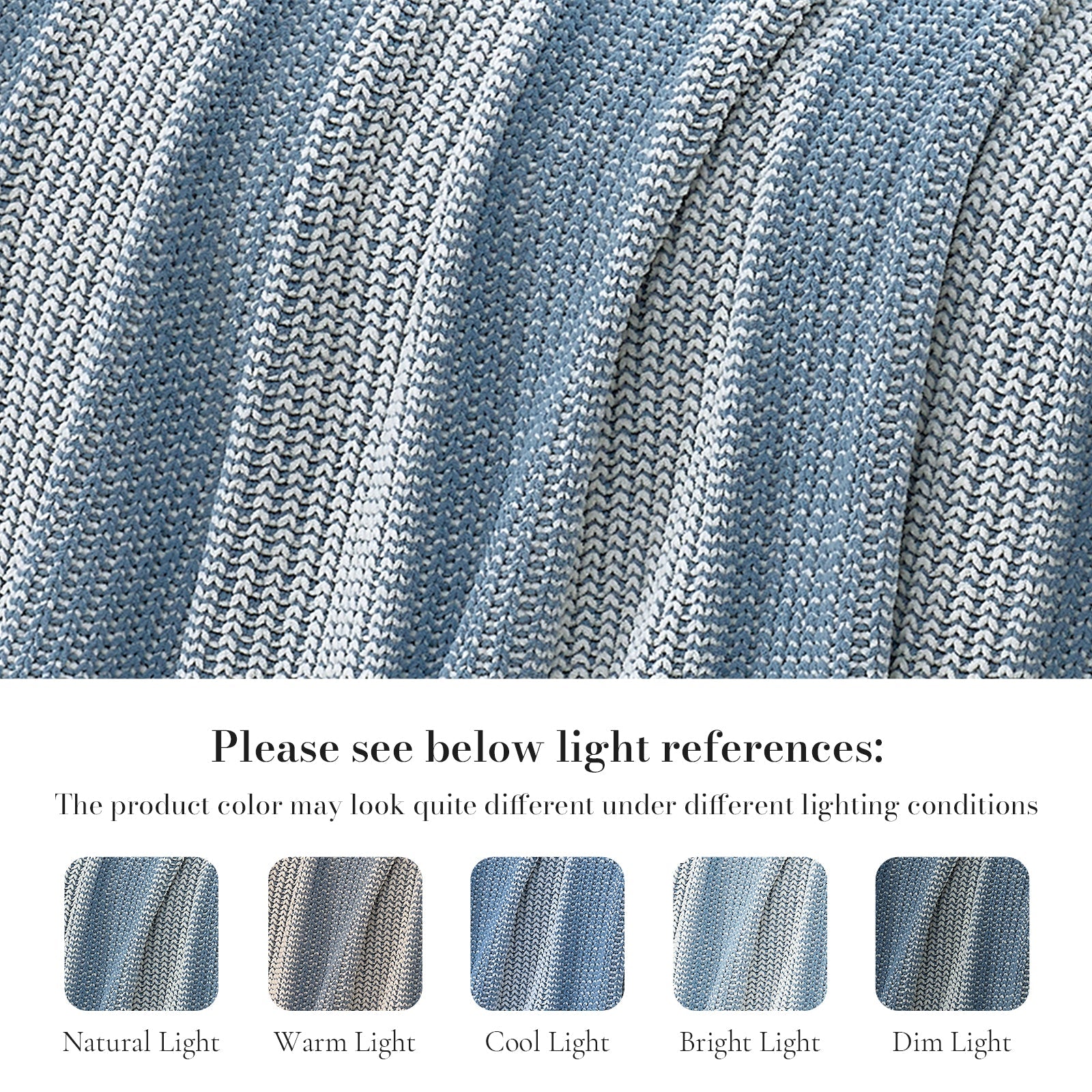 Close-up of textured blue fabric with light reference text below #color_Two-tone Blue