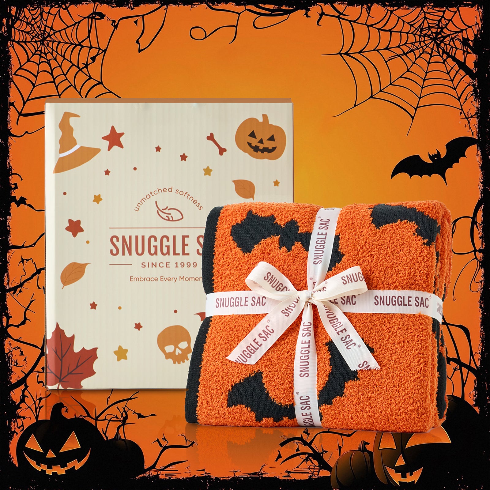 Halloween Orange Pumpkin Bat Throw Blanket