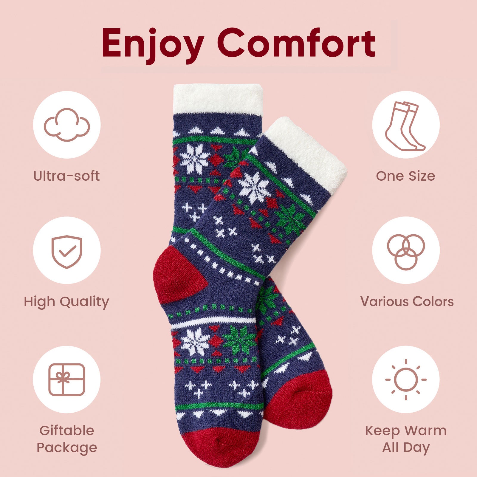 Double Layer Christmas Socks for Women 2 pairs