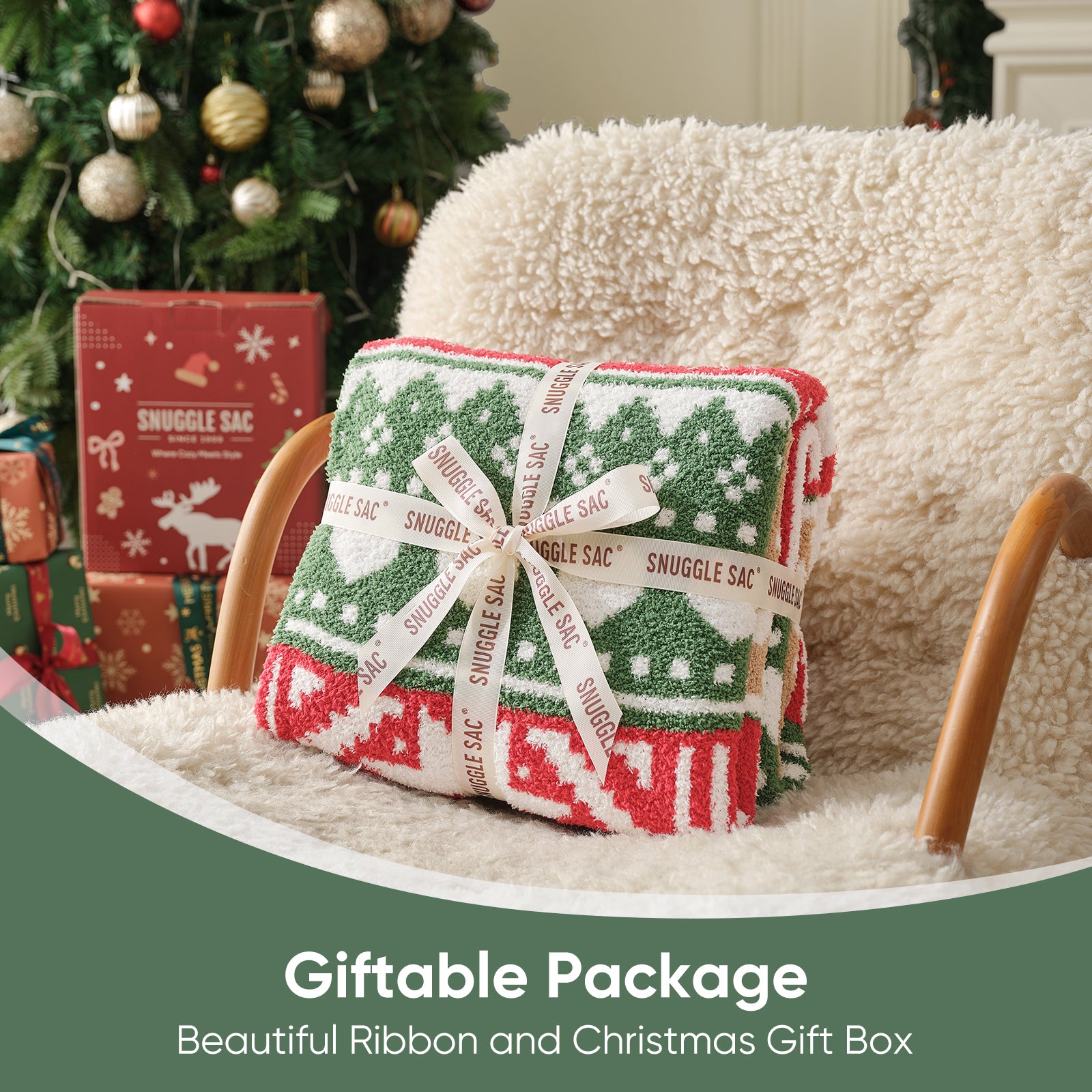 Reversible Fairy Isle Reindeer Christmas Throw Blanket