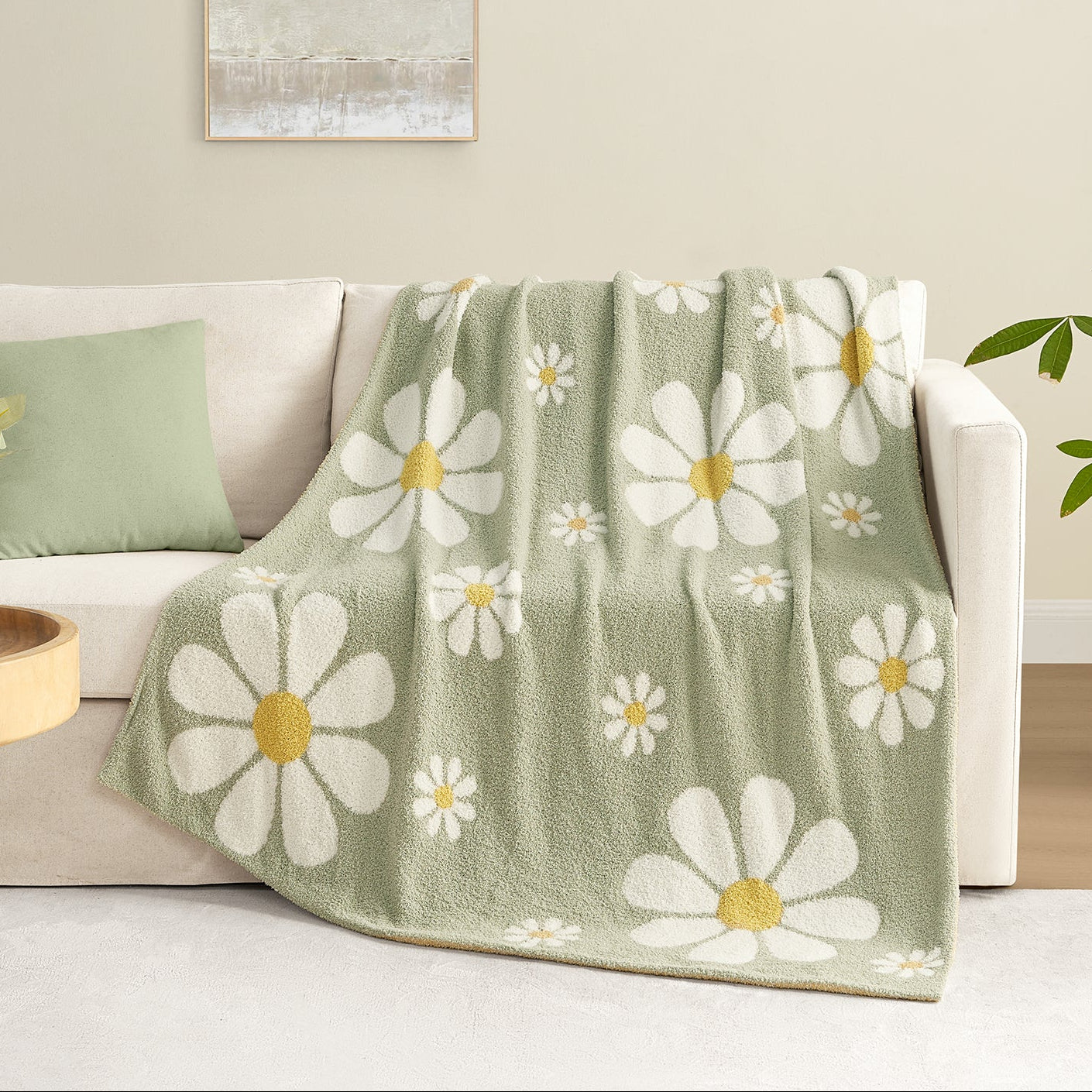 SnugCozy Spring Floral Feather Yarn Throw