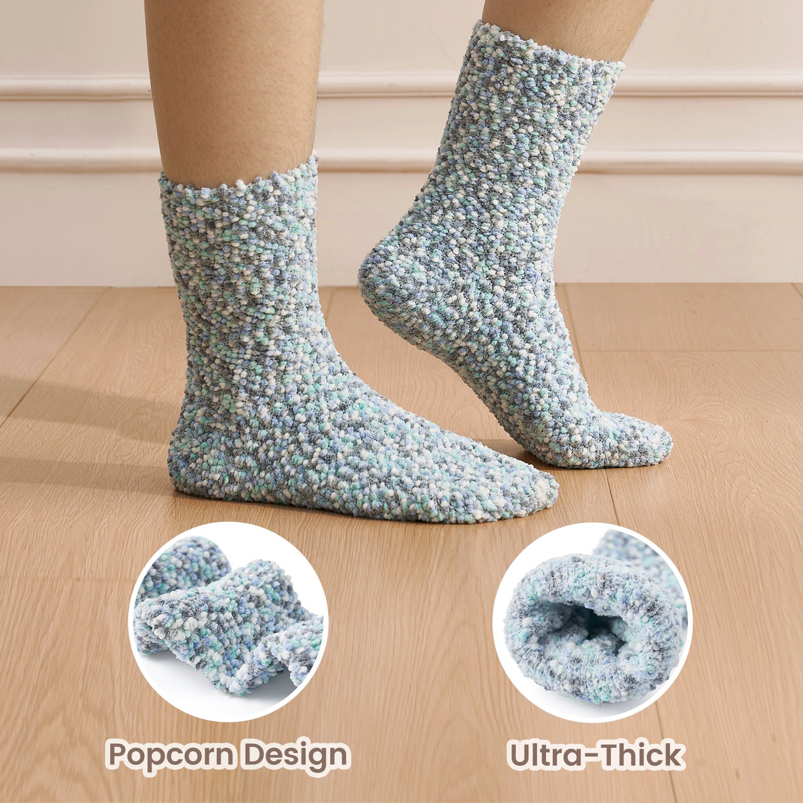 Warm Winter Popcorn Slipper Socks Set - 4 Pairs