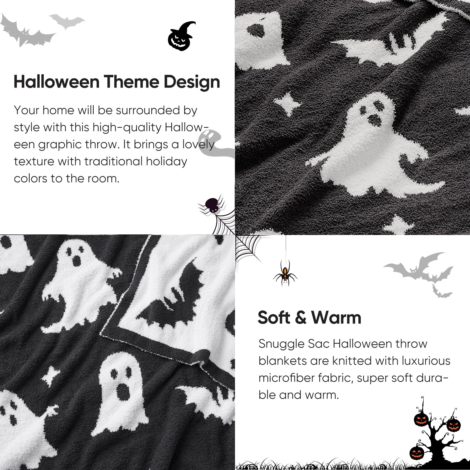 Reversible black ghost Throw Blanket