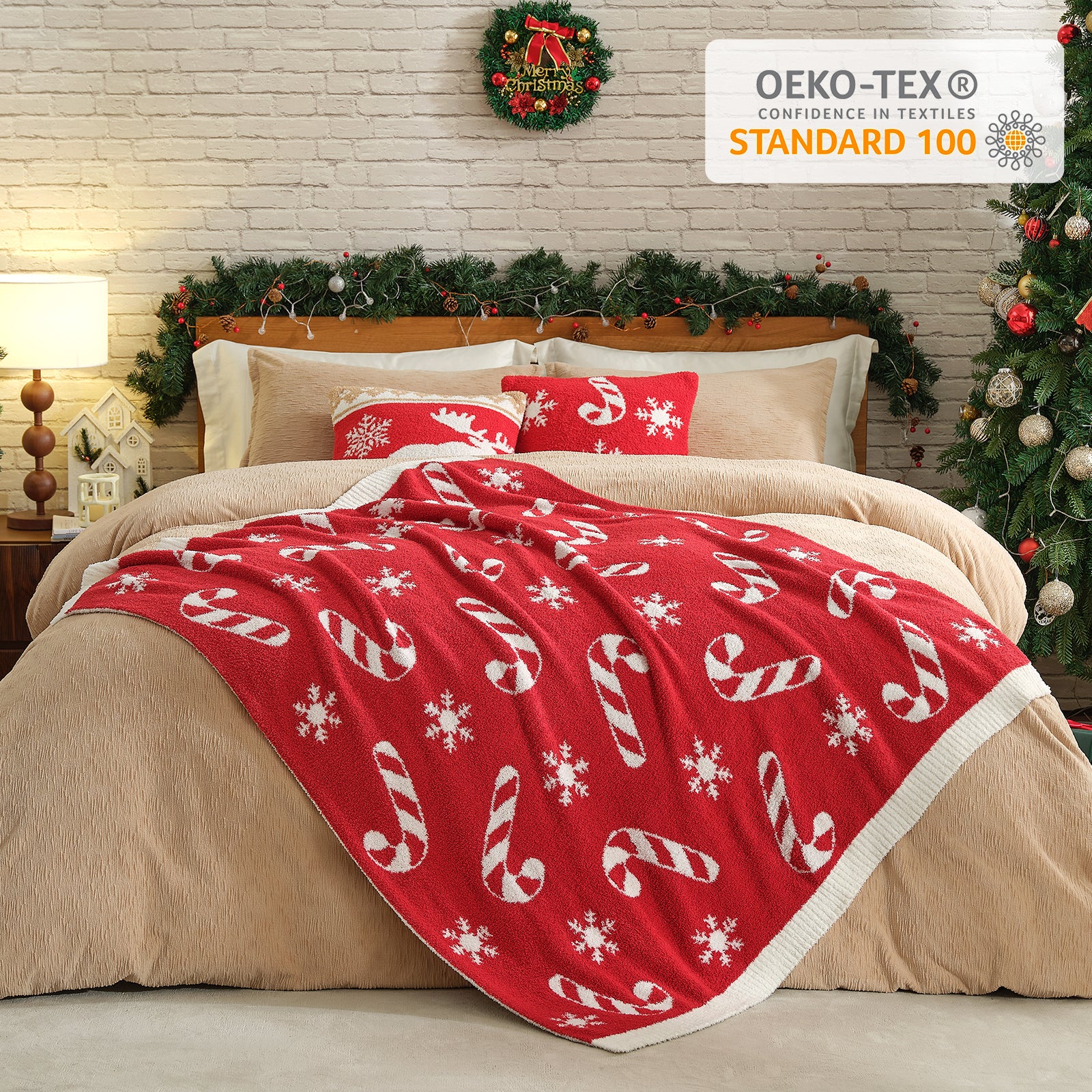 Reversible Fairy Isle Sugarcane Christmas Throw Blanket