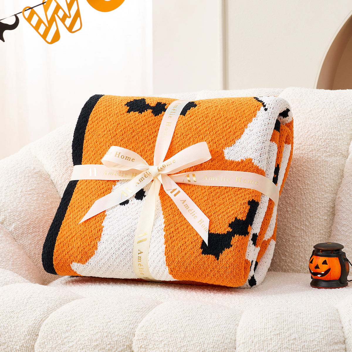 Reversible Halloween Ghost Chenille Blanket