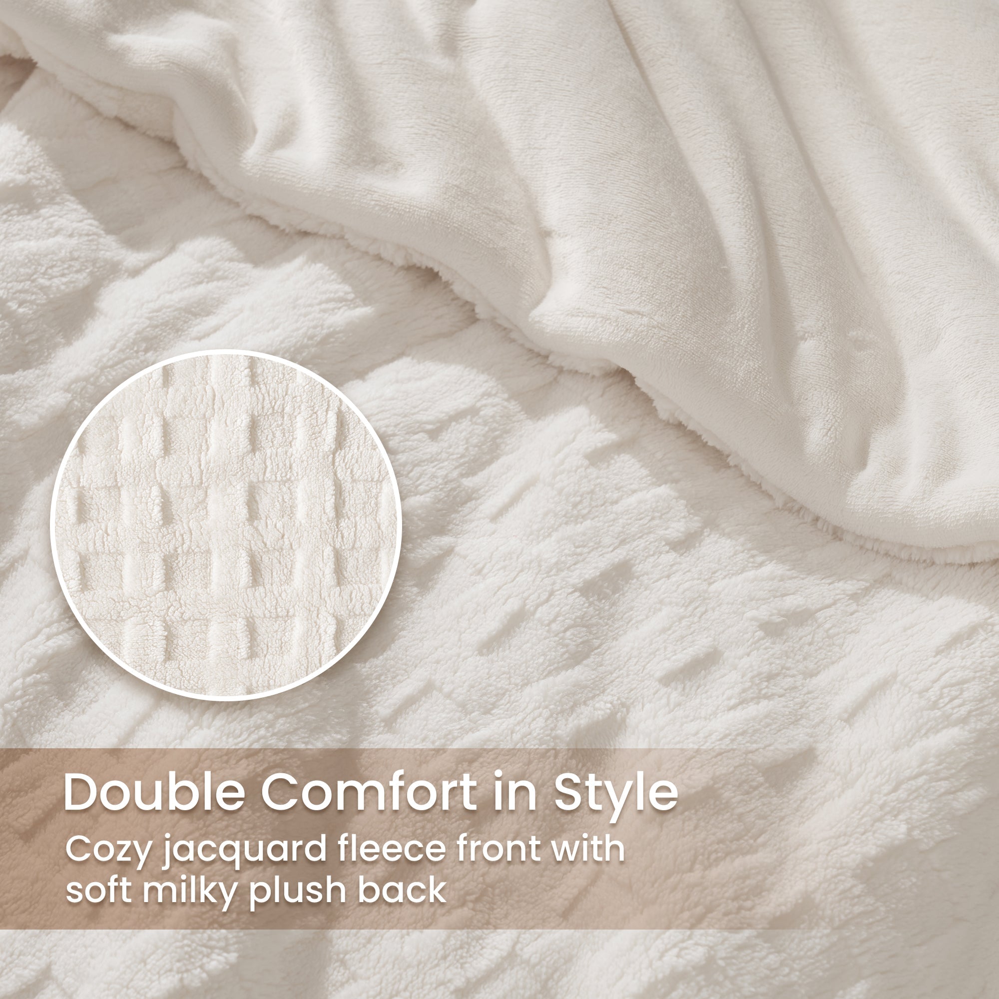 Snuggle Sac Winter Jacquard comforter with double comfort design in beige on bed #color_Beige